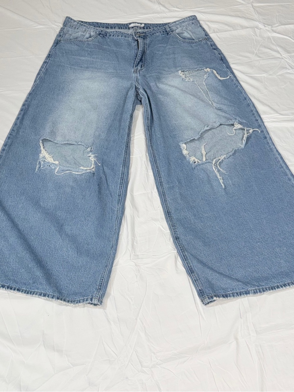 Rue21 Plus Size 22 Dark Blue Distressed Wide-Leg Jeans Ripped Baggy Skater Y2K